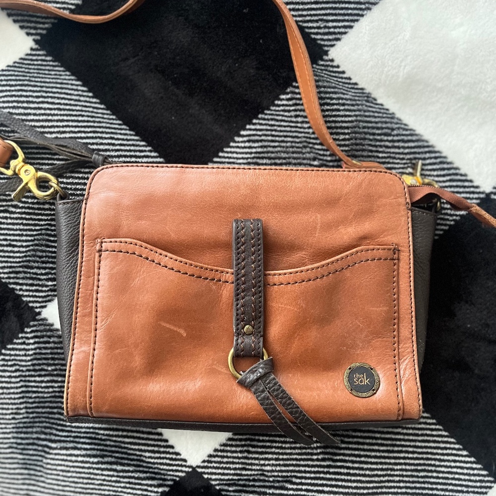 The Sak Leather Crossbody Satchel Bag Purse Brown